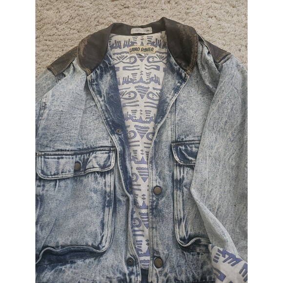Land Rover Vintage Stone Wash Jean Jacket With Leather  Size L - Picture 4 of 9